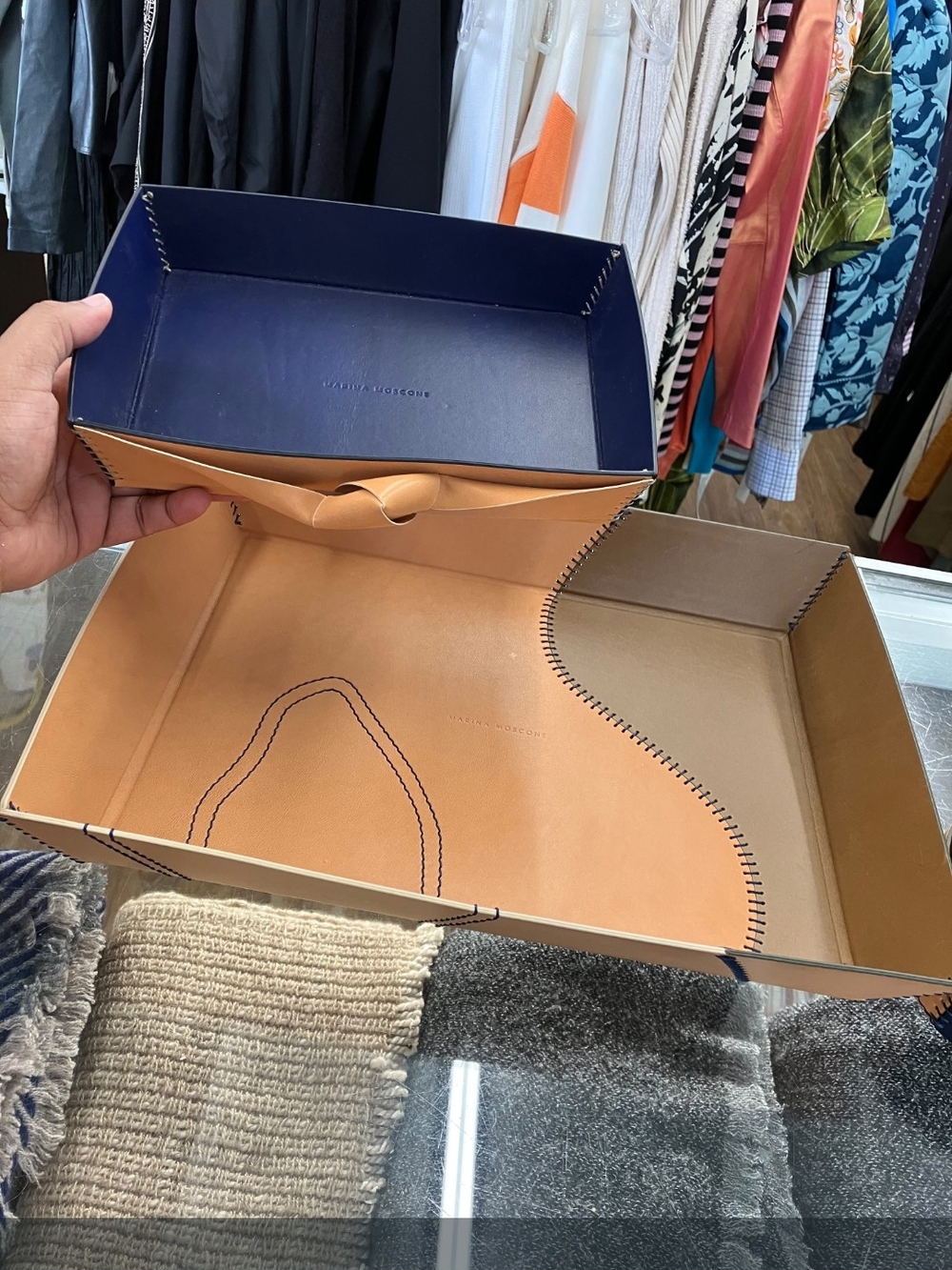 Nwt $385 Marina Moscone Brown Leather Tray Or Storage Box